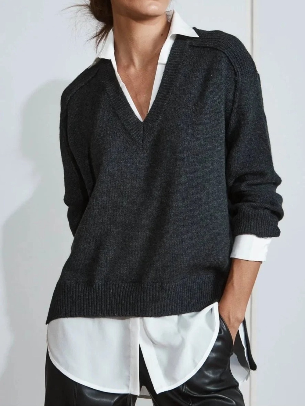 Brochu Walker Dark Charcoal The Looker Layered V-Neck